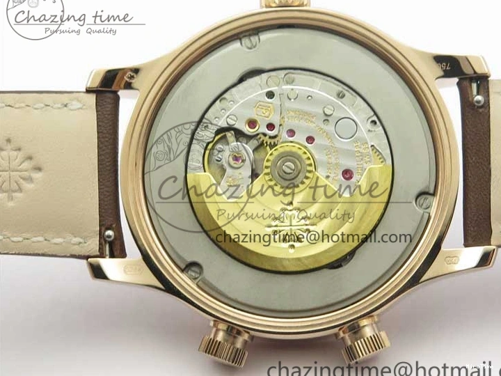 MIROTIME 0510 ZipUp Calatrava 5524R Pilot Travel Time RG GRF Brown Dial on Brown Leather Strap A324 V 7110